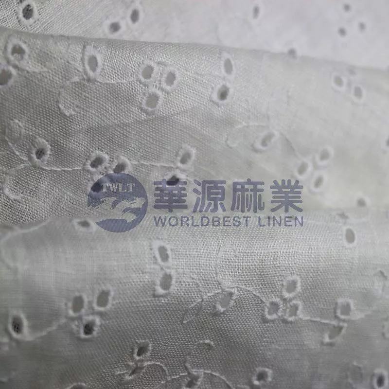 纯亚麻半漂绣花布